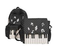 Cymwer 2 Pezzi Zaino Scuola Estetica per Pianoforte in Nylon con Borsa a Tracolla Zaino da Viaggio Borse Capacità per Adolescenti Ragazze Donne College Pendolari (Nero)