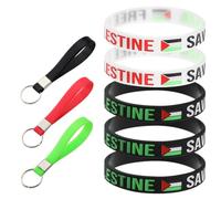 Cymwer 8 Pezzi Bracciale e Portachiavi in Silicone con Slogan Free Palestine Save Gaza Band da Polso e Portachiavi Set Elastico for Donne Uomini Adolescenti (set1)