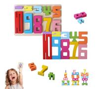 Cymwer Blocchi numerici in legno ispirati, blocchi da costruzione in legno impilabili for bambini dai 3 anni in su, gioco da competizione con equilibrio di giochi numerici, regalo for raga