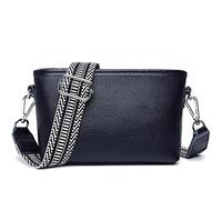 Cymwer Borsa a tracolla da donna in pelle di vacchetta con primo strato, cinturino in tessuto largo, borse da donna, casual, semplice e portatile per le vacanze del fine settimana (blu scuro)