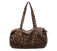 Cymwer Borsa a tracolla di capacità in nylon con stampa leopardata da donna e ragazza con cerniera Borsa a tracolla singola per lo shopping, il lavoro, la scuola e l'uso quotidiano (marrone)