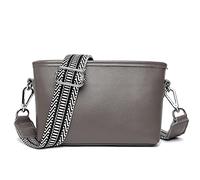 Cymwer Borsa a tracolla in pelle di vacchetta primo strato Borsa da viaggio con tracolla larga in tessuto Moda morbida tinta unita portatile per le vacanze del fine settimana (Grigio)