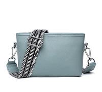 Cymwer Borsa a tracolla in pelle di vacchetta primo strato Borsa da viaggio con tracolla larga in tessuto Moda morbida tinta unita portatile per le vacanze del fine settimana (Azzurro)