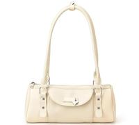 Cymwer Borsa a tracolla moda in pelle PU da donna e ragazza con cerniera Borsa a tracolla vintage con cuscino per lo shopping, il lavoro e l'uso quotidiano (Bianco)