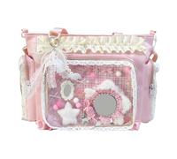 Cymwer Borsa da donna quadrata trasparente in nylon Ita con display a spilla Borsa a tracolla Lolita con cerniera e pendente per lo shopping, viaggi, lavoro, uso quotidiano (rosa)