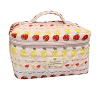 Cymwer Borsa per trucchi da donna Borsa per cosmetici trapuntata Borsa per cosmetici da viaggio con stampa a cuore Custodia per cosmetici carina per lo shopping da viaggio (Rosa)