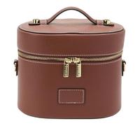 Cymwer Borsa per Trucco Ovale in Pelle PU Custodia da Viaggio Portatile per Trucco con Tracolla e Borsa per Cosmetici Divisoria Rimovibile per Donna (Marrone)