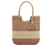 Cymwer Borse estive tessute a mano Colore a contrasto con nappe Borse da vacanza al mare da viaggio di grande capacità (Khaki)