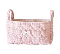 Cymwer Cosmetic Storage Basket Floral Bow Desktop Storage Organiser with Partition for Home Travel Countertop Dresser Little Items (Light Pink)