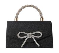 Cymwer Pochette da sera eleganti da donna con fiocco scintillante Borsa con manico superiore in strass glitter tinta unita per matrimoni, serate di ballo, cocktail, eventi (Nero)