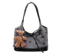 Cymwer Polka Dot Bow Shoulder Bag with Pendant Soft Top-Handle Handbag Large Capacity Korean Handbag for Women Work Shop Travel (Black)