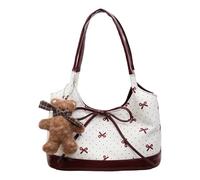 Cymwer Polka Dot Bow Shoulder Bag with Pendant Soft Top-Handle Handbag Large Capacity Korean Handbag for Women Work Shop Travel (Red)
