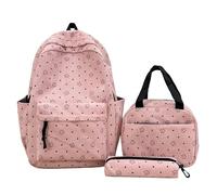 Cymwer Polka Dot Print Preppy Shoulder Bookbag with Lunch Box and Pencil Pouch Kawaii Stuff Y2K Aesthetic Backpack for Travel Commute Women Girls (Pink)