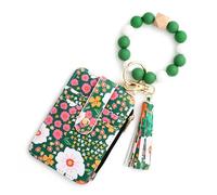 Cymwer Portafoglio portachiavi Boho da donna con braccialetto di perline Porta carte di credito piccolo (verde) (Verde)