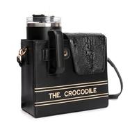 Cymwer Women Bottle Carrier Sling Bag with Storage Pocket Vintage Cup Holder Bag PU Leather Crocodile Texture Ladies Travel Bag (Black)