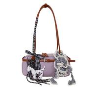Cymwer Women PU Leather Spring Retro Dopamine Shoulder Bag Large Capacity Versatile Metal Buckle Handbag With Pendant Stylish Color Blocking Tote Bag Travel Date Shopping Handbag (Purple)