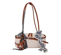 Cymwer Women PU Leather Spring Retro Dopamine Shoulder Bag Large Capacity Versatile Metal Buckle Handbag With Pendant Stylish Color Blocking Tote Bag Travel Date Shopping Handbag (White)