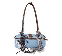 Cymwer Women PU Leather Spring Retro Dopamine Shoulder Bag Large Capacity Versatile Metal Buckle Handbag With Pendant Stylish Color Blocking Tote Bag Travel Date Shopping Handbag (Blue)