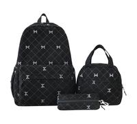 Cymwer Zaino per la scuola in velluto a coste con fiocco con borsa per il pranzo e astuccio da viaggio per ragazze e donne Casual High School College (Nero)