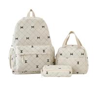 Cymwer Zaino per la scuola in velluto a coste con fiocco con borsa per il pranzo e astuccio da viaggio per ragazze e donne Casual High School College (Beige)