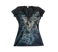 Cynefoa Camicie da donna Y2K Grunge anni 2000 Emo vestiti per ragazze adolescenti vintage scollo a V grafica t-shirt manica corta gotico crop top streetwear, Nero 3, S