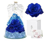 Cynrikah Rosa Stabilizzata, Vera Regalo Donna Rose Stabilizzate Eterna con Angelo Custode Statuette Regalo Anniversario, Matrimonio, Compleanno Festa della Mamma per Donna Moglie Madre(Blu)
