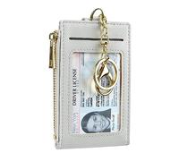 Cynure Porta-carte di credito in pelle con blocco RFID, sottile, piccolo, con cerniera, portachiavi, tasca frontale, portafoglio con 2 finestre per documenti d'identità, per donne e uomini, Grigio,