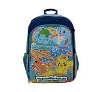 CyP Brands-Pokémon- Zaino, Zaino adattabile all'auto, Pikachu, Charmander, Squirtle, Bulbasaur, Multicolor, Prodotto Ufficiale