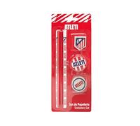 CyP Brands - Set di cancelleria Atlético de Madrid, articoli per la scrittura, temperamatite, gomma, matite, rosso, prodotto ufficiale