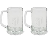 CYPBRANDS - Atlético de Madrid, Boccale da birra, Vetro, Grande capacità 280 ml, Manico comodo, Lavabile in lavastoviglie e adatto al microonde, Trasparente (Confezione da 2)