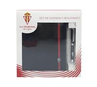 CYPBRANDS - Sporting de Gijón, Set Agenda e Penna, Cancelleria, Set Regalo, Nero, Prodotto Ufficiale