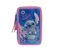 CYPBRANDS - Stitch, astuccio a 3 scomparti, materiale scolastico, astuccio, multicolore, prodotto ufficiale