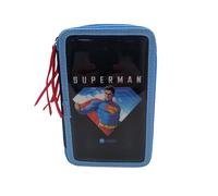 CYPBRANDS Superman, astuccio triplo, portapenne, 3 scomparti, colore nero, prodotto ufficiale