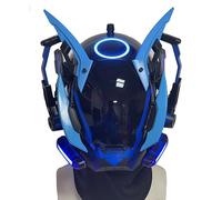 CyplayMach Cyberpunk Maschera Cosplay Blu LED - M-Clasp Futuristico Punk Casco con Anello Luce Frontale per Halloween, Anime Roleplay & Festival (Blue Ling Edition - Puffo)