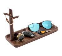 CYQGDKF Vassoio portachiavi in legno di noce per tavolo d'ingresso, vassoio per gioielli, vassoio con 3 supporti da appendere, per anelli, telefono, bracciali, orologi