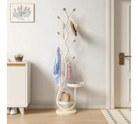 CYQQRDZSW Attaccapanni in Metallo, Appendiabiti da Terra, Coat Rack con Cestino Portaoggetti può Appendere Vestiti, Cappelli(White)