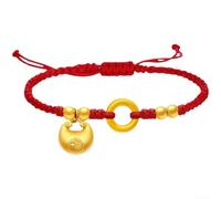 CYRENT Antico Bracciale Fagin Rosso con Perle Carattere Fu | Tradizionale forma a lingotto, design con lucchetto della pace, carattere Fu inciso, corda nera o rossa