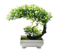 CYRENT Bonsai artificiale in vaso, realistico, piccolo bonsai, pianta finta decorativa per balcone, casa, giardino, ufficio (bianco)