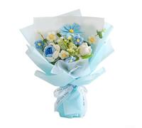 CYRENT Bouquet di rose artificiali fatte a mano all'uncinetto, per festa della mamma, laurea, anniversario, decorazione per la casa, idea regalo (blu)