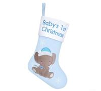 CYRENT Calza di Natale in morbido tessuto con elefante in cappello da festa, perfetta da appendere sul caminetto o sull'albero (blu)