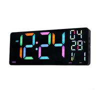 CYRENT Grande orologio digitale da parete con display RGB che cambia colore e doppia sveglia - LED temperatura data ora display con telecomando per camera da letto soggiorno ufficio arredamento