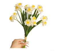 CYRENT Narciso artificiale bouquet di fiori di seta texture realistica steli filo regolabile petali in rilievo fatti a mano bianco giallo 30 cm casa matrimonio fotografia