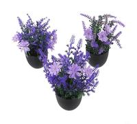 CYRENT Piante artificiali di lavanda con vaso, set di 3 piccoli fiori finti decorativi per casa, ufficio, bagno