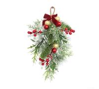 CYRENT Pine Needle Holiday Swag Goccia con fiocco rosso bacche pigne decorazione da appendere alla parete o alla porta, 38 x 25 cm, verde, confezione da 2