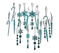 CYRENT Set di 20 ciondoli natalizi in acrilico, a forma di fiocchi di neve, ghiaccioli, bastoncini di zucchero, infrangibili, luccicanti, da appendere all'albero, ghirlanda, decorazioni da 4 cm a 17