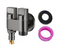 CYRENT Valvola angolare G12 a doppia uscita, 1 ingresso e 2 uscite, con funzione di arresto automatico per collegamento lavatrice e WC (grigio)