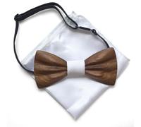 Cyriacus Papillon Legno Uomo Fazzoletto Set Papillon da Matrimonio Business Festa Lavoro Smoking bianco