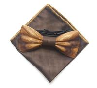 Cyriacus Papillon Legno Uomo Fazzoletto Set Papillon da Matrimonio Business Festa Lavoro Smoking marrone