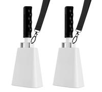 cyrico Campanelle a forma di mucca, confezione da 2 campanelli da tifo per eventi sportivi, grandi campane da 25,4 cm, in acciaio bianco massiccio, per giochi di calcio, scuola, strumenti musicali a