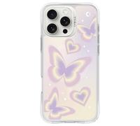 CYRILL Spigen UltraSheer Mag P2M Progettazione stampato Custodia Compatible con iPhone 16 Pro TPU, PC | (Clear) - Purple Butterflies